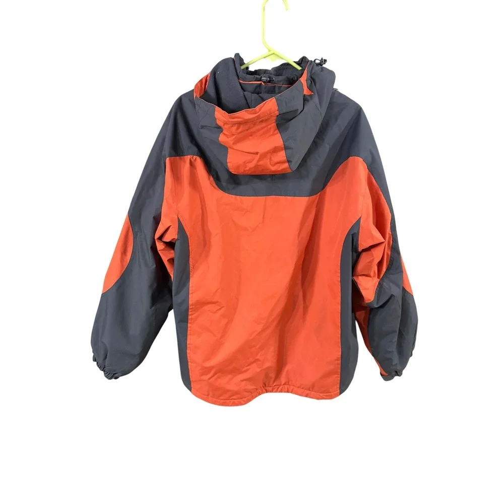Free Country Mens Large Orange Charcoal Grey Hooded Ski Jacket Fleece Lined Coat